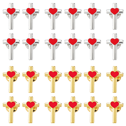 24 шт. 2 цвета крест с сердцем сплав эмалированный лацкан для рюкзака одежды