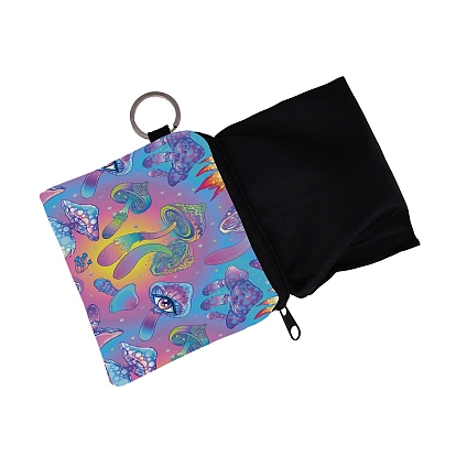 Polyester Zip Pouches, Change Purse, Rectangle with Mushroom Pattern