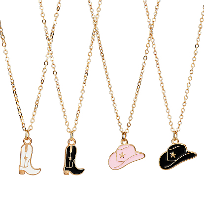 4 шт. 4 стили ковбойская тема шляпа и туфли сплав эмаль кулон ожерелья комплект для женщин