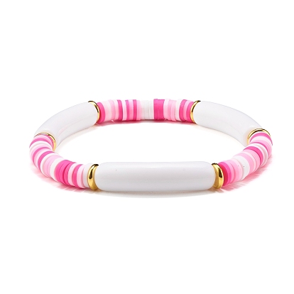Curved Tube Acrylic Beads Stretch Bracelet for Teen Girl Women, Disc Polymer Clay Beads Bracelet