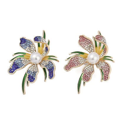 Орхидея эмалевые булавки, Броши из сплава со стразами для рюкзака, с пластиковой жемчужины