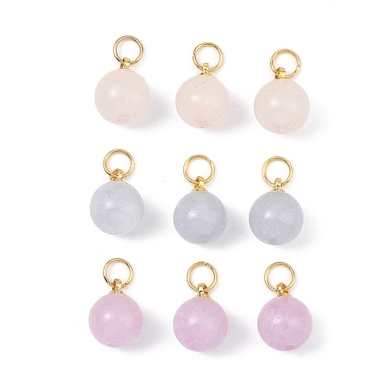 Природные каменные смешанные подвески, круглые подвески в виде шариков с 304 соединительными кольцами из нержавеющей стали, золотые