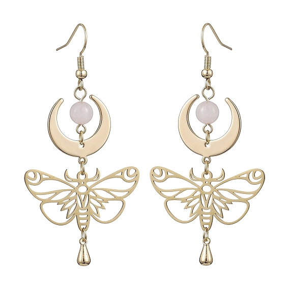 Естественно выросли болтаться серьги кварцевые, Золотая латунная бабочка с длинными серьгами-каплями в виде луны
