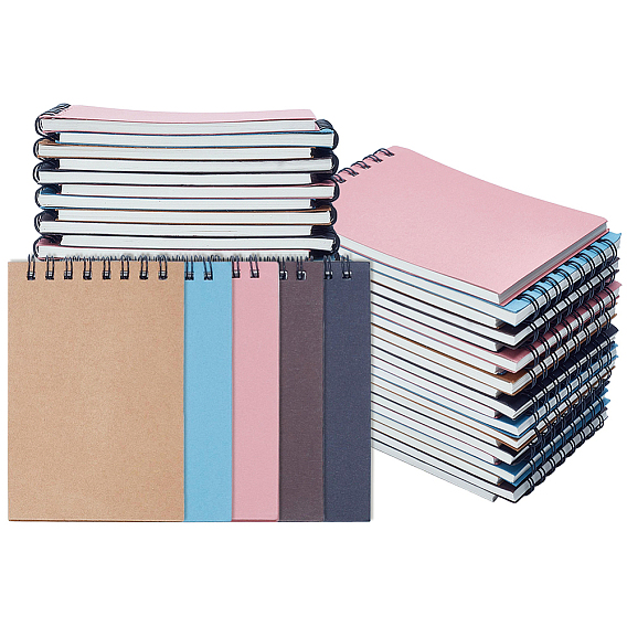 20Pcs 5 Colors Paper Spiral Notebooks, with Iron Ring, Rectangle
