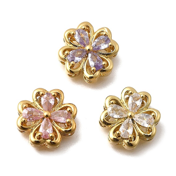 Многожильные звенья из латуни с паве из кубического циркония, клевер, реальный 18 k позолоченный