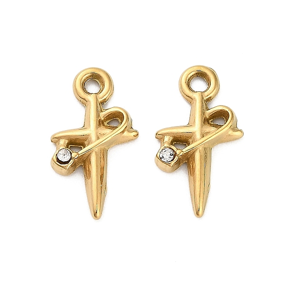 304 кулон из нержавеющей стали с кристаллами и стразами, ионное покрытие (ip), крест прелести