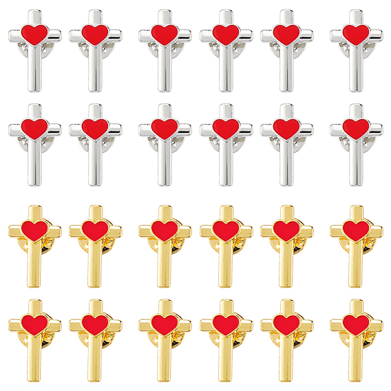 24 шт. 2 цвета крест с сердцем сплав эмалированный лацкан для рюкзака одежды