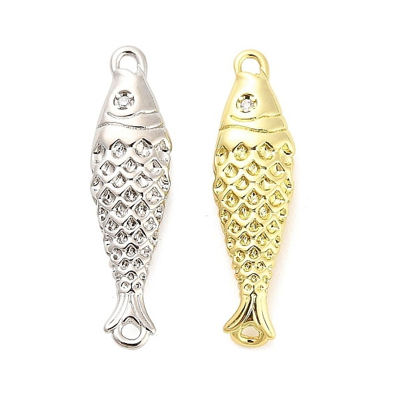 Подвески-рыбки с микропаве из латуни и прозрачными кубическими циркониями, долговечный, стойки покрытие, без свинца и без кадмия, ионное покрытие (ip)