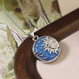 Латунные с эмалевыми подвесками ожерелья, плоские круглые с солнцем