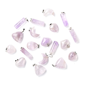 Natural Amethyst Pendants, with Platinum Plated Brass Finding, Mixed Shape