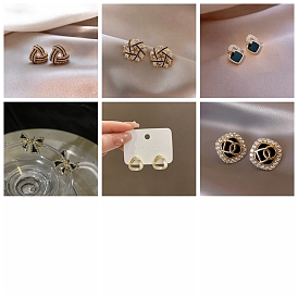 Alloy Enamel Earrings for Women, with Rhinestones and 925 Sterling Silver Pin