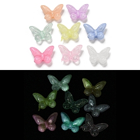 Luminous Acrylic Beads, with Glitter Powder, Glow in the Dark Beads, Butterfly