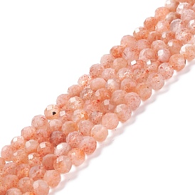 Natural Sunstone Beads Strands, Round, Faceted, Grade A