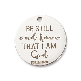 Pendentifs en acier inoxydable, plat rond avec des mots être tranquille, et sache que je suis dieu