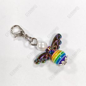 Maschenmarkierer aus Metall mit Engelsmotiv, mit Harzperlen und Acryl-Imitationsperlen, Legierung Karabinerverschlüsse