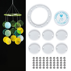 DIY Flat Round Wind Chime Making Kits, Including Silicone Molds, Aluminum Tube, Acrylic Beads and Crystal Thread