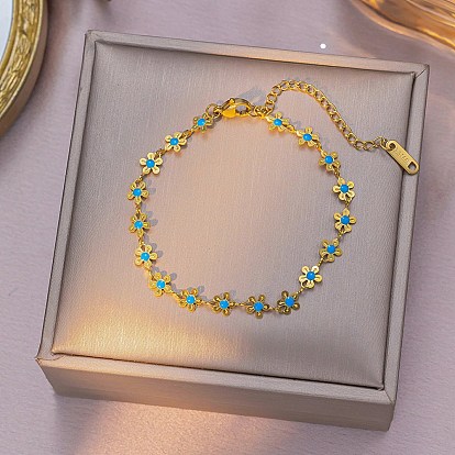 Цветок 304 браслеты из нержавеющей стали с эмалированными звеньями для женщин