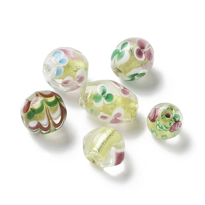 Бусины ручной работы золотой фольги стекла, разнообразные