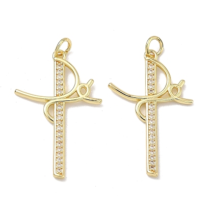Латунные микропаве прозрачные подвески с фианитом, стойки покрытие, долговечный, без свинца и без кадмия, крест прелести