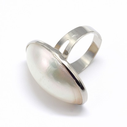 Platinum Plated Brass White Shell Finger Rings, 18mm