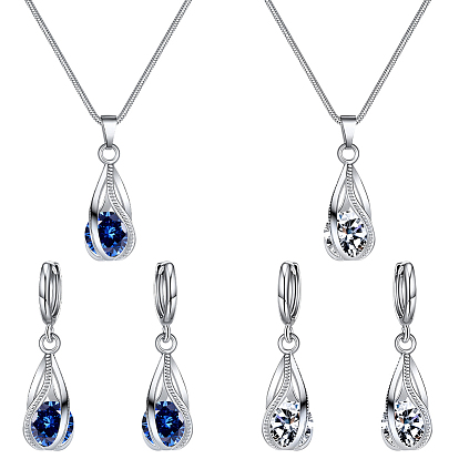 2 комплекты 2 серьги-кольца и ожерелье с подвеской из цветных страз, набор украшений из сплава для женщин, платина