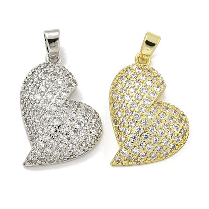 Rack Plating Brass Micro Pave Clear Cubic Zirconia Pendants, Cadmium Free & Lead Free, Long-Lasting Plated