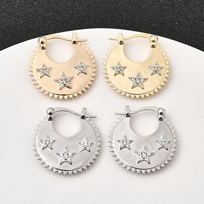 Серьги-кольца из латуни с прозрачным фианитом и прозрачным фианитом