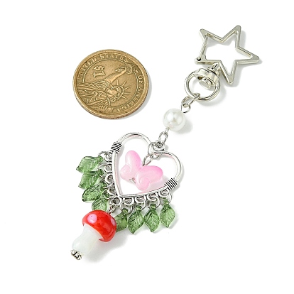 Mushroom Handmade Lampwork Pendant Decorations, Glass Butterfly and Heart/Star Alloy Swivel Lobster Clasps Charm