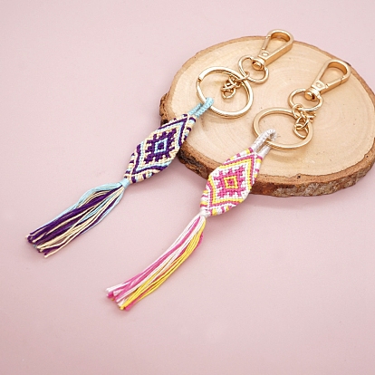 Bohemian Style Matching Tassel Macrame Hand-woven Cotton Keychain, for Car Key Purse Phone Ornaments
