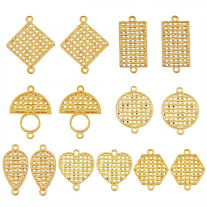 10Pcs 5 Styles Alloy Links Connectors, Rectangle/Hexagon/Arch/Heart/Flat Round