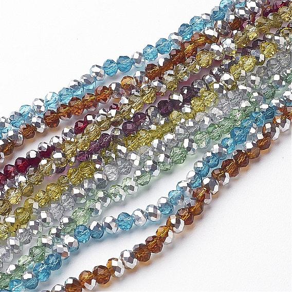 Electroplate Glass Bead Strands, Half Silver Plated, Faceted, Rondelle