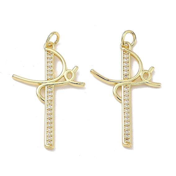 Латунные микропаве прозрачные подвески с фианитом, стойки покрытие, долговечный, без свинца и без кадмия, фе вера крест амулеты