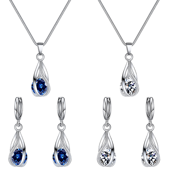 2 комплекты 2 серьги-кольца и ожерелье с подвеской из цветных страз, набор украшений из сплава для женщин, платина