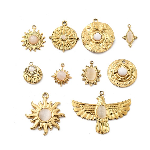 Природные каменные подвески, с 304 установками из нержавеющей стали, реальный 18 k позолоченный