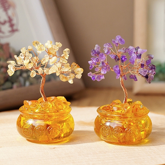 Натуральные драгоценные камни, украшения из дерева богатства, хрустальная основа рога изобилия с медной проволокой фэн-шуй энергетический камень подарок для женщин мужчин медитация