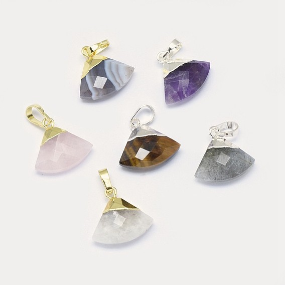 Mixed Gemstone Pendants, with Long-Lasting Plated Brass Findings, Faceted, Triangle