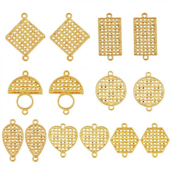 10Pcs 5 Styles Alloy Links Connectors, Rectangle/Hexagon/Arch/Heart/Flat Round