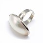 Platinum Plated Brass White Shell Finger Rings, 18mm