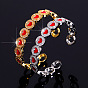 Brass Micro Pave Clear Cubic Zirconia and Enamel Cuff Bangles, Flat Round with Red Heart
