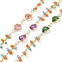 Heart Brass Glass Link Chains, with Seed Beads, Real 18K Gold Plated, Soldered, with Spools, Long-Lasting Plated