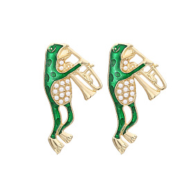 Exaggerated Creative Frog Long Earrings with Pearl Inlay - Unique Zinc Alloy Ear Jewelry for Fashionable Women