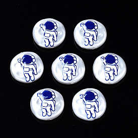 3D Printed ABS Plastic Imitation Pearl Beads, Flat Round with Astronauts