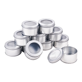 BENECREAT Round Iron Tin Cans, Iron Jar, Storage Containers for Jewelry Beads, Candies, with Slip-on Lid and Clear Window