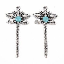 Tibetan Style Alloy Big Pendants, with Synthetic Turquoise, Cadmium Free & Lead Free, Autumn Pendants, Dragonfly