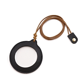 Adjustable Magnifying Glass Pendant Necklaces, with Imitation Leather Cover
