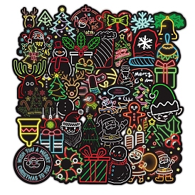 50Pcs Christmas PVC Self Adhesive Stickers, Neon Style Waterproof Decals for Water Bottle, Helmet, Luggage