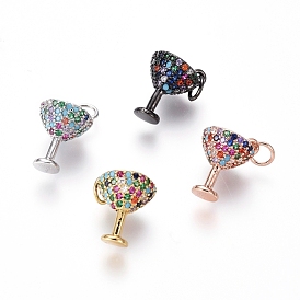 Brass Micro Pave Cubic Zirconia Charms, with Jump Rings, Goblet Shape, Colorful