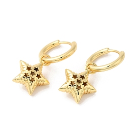 Rack Plating Brass Star Hoop Dangle Earrings, Long-Lasting Plated, Cadmium Free & Lead Free