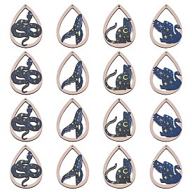 20шт 4 стили набивные животные деревянные большие подвески, полые подвески в форме слезы