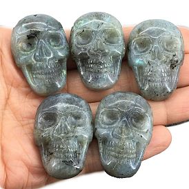 Natural Labradorite Carved Skull Figurines, for Home Office Desktop Decoration